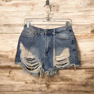 ☀️Nature Denim High Rise Distressed Ripped Blue Jean Cut Off Shorts Size M NWT